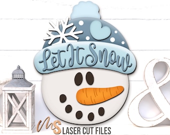 Winter Snowman Sign Svg - Snowman Winter Door Hanger Svg - Let It Snow Svg - Laser Cut Files - Winter Porch Door Sign - Glowforge Cricut