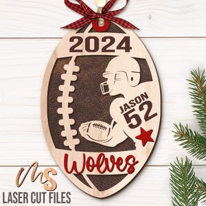 Football Christmas Ornament SVG - Custom Football Ornament Svg - Sports Ornament - Football Svg - Laser Cut Files - Glowforge Files - Football Ornament - Christmas Decorations - Christmas Decor - Ornament Svg - Round Wood Ornament - Car Charm Svg