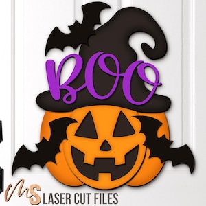 Jack O Lantern Halloween Door Hanger Svg - Halloween Sign Svg - Boo Svg - Laser Cut Files - Halloween Porch Door Sign - Glowforge Cricut
