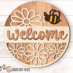 Daisy Bee Welcome Sign SVG - Floral Spring Door Hanger Svg Laser Cut ...