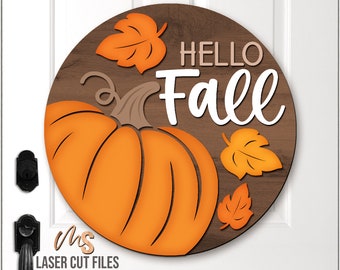Hello Fall Door Hanger SVG - Pumpkin Svg - Fall Welcome Sign Svg - Laser Cut Files - Fall Porch Door Sign - Fall Decor - Glowforge Cricut