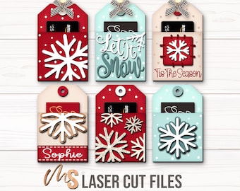 Snowflake Christmas Gift Card Holder SVG Bundle: Money Holder Laser Cut Files Glowforge/Cricut