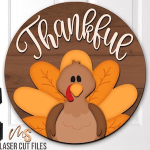 Thanksgiving Turkey Sign SVG: Fall Door Hanger Laser Cut File