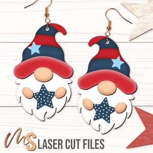 Pendientes de gnomo del 4 de julio SVG - Pendientes patrióticos SVG - Pendientes colgantes de gnomo - Archivos cortados con láser - 4 de julio SVG - Glowforge Cricut