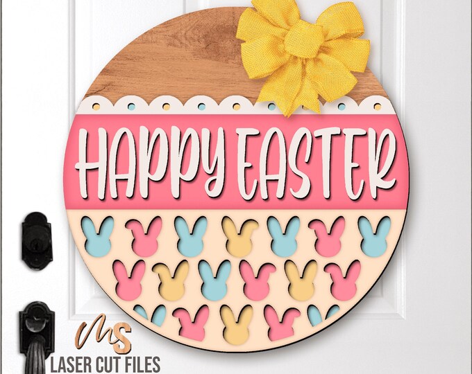 Happy Easter Door Hanger SVG - Laser Cut Files - Easter Bunny Svg ...