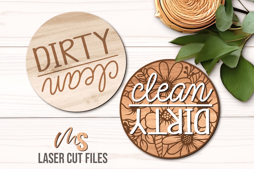 Clean Dirty Dishwasher Magnet SVG: Floral Kitchen Magnet Laser Cut ...