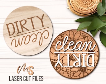 Imán SVG para lavavajillas limpio y sucio: archivos de corte láser para imanes de cocina florales para Glowforge