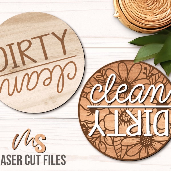 Clean Dirty Dishwasher Magnet Svg - Floral Magnet Svg - Kitchen Svg Laser Cut Files - Kitchen Accessories - Kitchen Gifts - Glowforge Files
