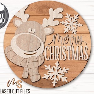 Reindeer Merry Christmas Sign SVG - Christmas Door Hanger Svg - Reindeer Svg - Laser Cut Files - Christmas Door Sign - Glowforge Files - Merry Christmas Svg - Reindeer Door Hanger - Reindeer Sign - Christmas Porch Sign - Christmas Decor - CNC Files