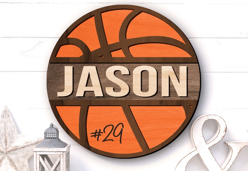 Monogram Basketball SVG - Basketball Sign - Laser Cut Files - Name Sign Svg - Basketball Door Hanger - Bedroom Decor - Glowforge Files - Basketball Svg - Basketball Name Sign - Monogram Svg - Sports Sign - Kids Bedroom Door Sign - Cricut