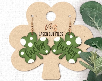Lucky Clover Shamrock Earring SVG: St Patricks Day Earrings Svg Laser Cut Files Glowforge