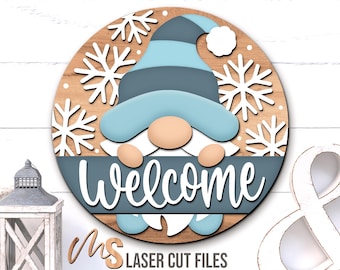 Winter Gnome Welcome Sign SVG: Winter Door Hanger Laser Cut Files Glowforge/Cricut