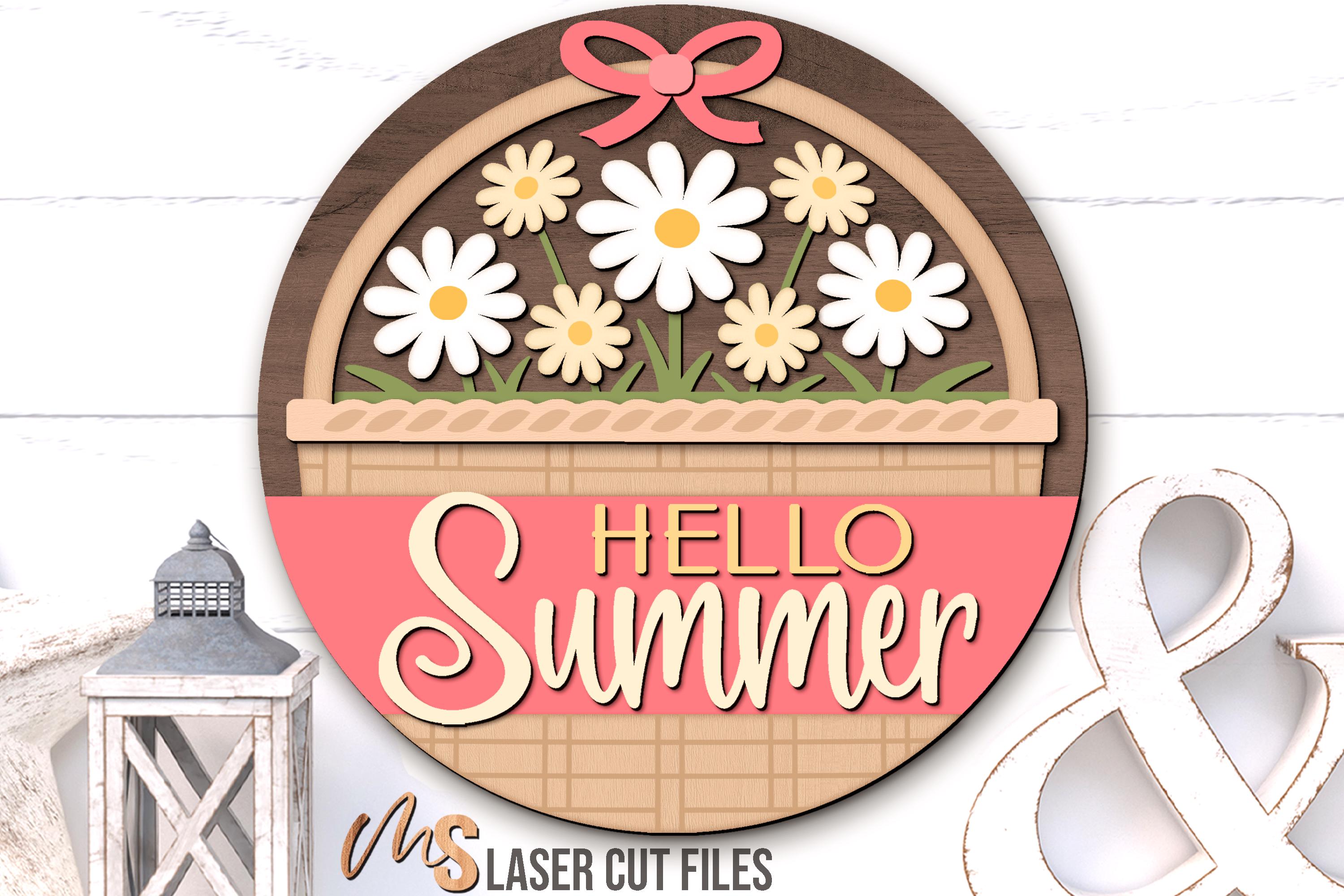 Daisy Hello Summer Door Hanger Svg - Summer Welcome Sign Svg - Daisy ...