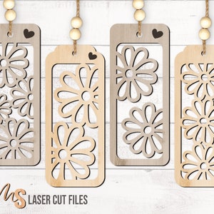 Paquete SVG de marcapáginas - Marcapáginas floral - Margarita - Archivos cortados con láser - Marcapáginas de madera y cuero - Plantilla de marcapáginas - Archivos Glowforge