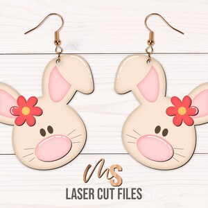 Easter Bunny Earring SVG - Floral Easter Earrings Svg - Easter Dangle Earrings - Laser Cut Files - Easter Bunny Svg - Glowforge Files - Easter Svg - Bunny Svg - Easter Earrings - Earring Laser Files - Glowforge Earring - Earrings Svg