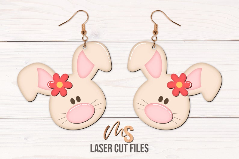 Easter Bunny Earring SVG - Floral Easter Earrings Svg - Easter Dangle Earrings - Laser Cut Files - Easter Bunny Svg - Glowforge Files - Easter Svg - Bunny Svg - Easter Earrings - Earring Laser Files - Glowforge Earring - Earrings Svg