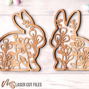 Osterhase SVG - Florale Ostern SVG - Osterhase SVG - Laser Schnitt Dateien - Ostern Regal Sitter - Oster Dekor - Glowforge Dateien - Cricut