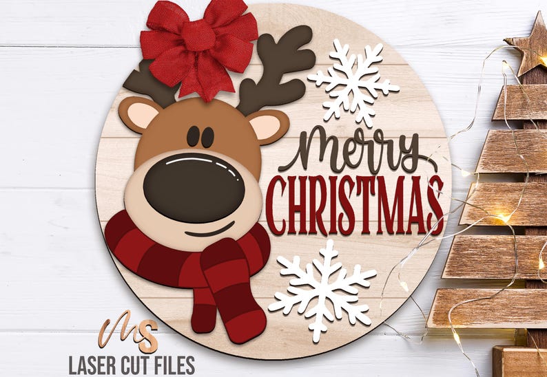 Reindeer Merry Christmas Sign SVG - Christmas Door Hanger Svg - Reindeer Svg - Laser Cut Files - Christmas Door Sign - Glowforge Files - Merry Christmas Svg - Reindeer Door Hanger - Reindeer Sign - Christmas Porch Sign - Christmas Decor - CNC Files