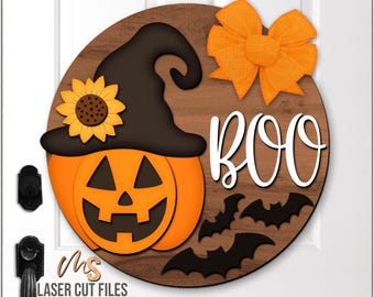 Halloween Türschild Schild - Halloween Kürbis Zeichen Schmuck - Jack O Lantern Art - Laser Cut Dateien - Halloween Porch Türschild - Glowforge Cricut