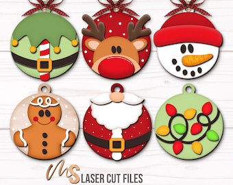 Christmas Ornament SVG Bundle: Ornament Laser Cut Files for Glowforge/Cricut