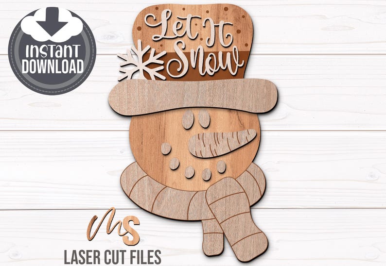 Let It Snow Snowman Sign SVG: Winter Door Hanger SVG Laser Cut Files ...