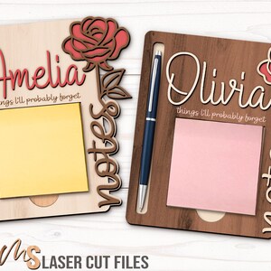 Rose Sticky Note Holder Svg - Personalized Sticky Notepad Holder Svg - Laser Cut Files - Desk Accessories - Sticky Note Holder Svg - Sticky Notepad Holder Svg - Sticky Note Svg - Name Sign Svg - Custom Name - cute desk accessories - office desk accessories - desk decor - pen holder - office decor - post it holder - womens office decor - Glowforge Files - Svg Files For Cricut - CNC Files
