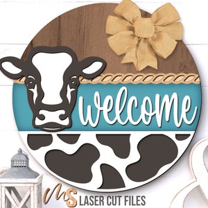 Farmhouse Cow Door Hanger SVG - Cow Welcome Sign Svg - Laser Cut Files - Cow Svg - Farmhouse Cow Sign Svg - Cow Door Sign - Glowforge Cricut