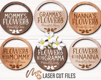 Mason Jar Lid Mothers Day Flower Holder SVG: Flowers For Mommy Laser Cut Files