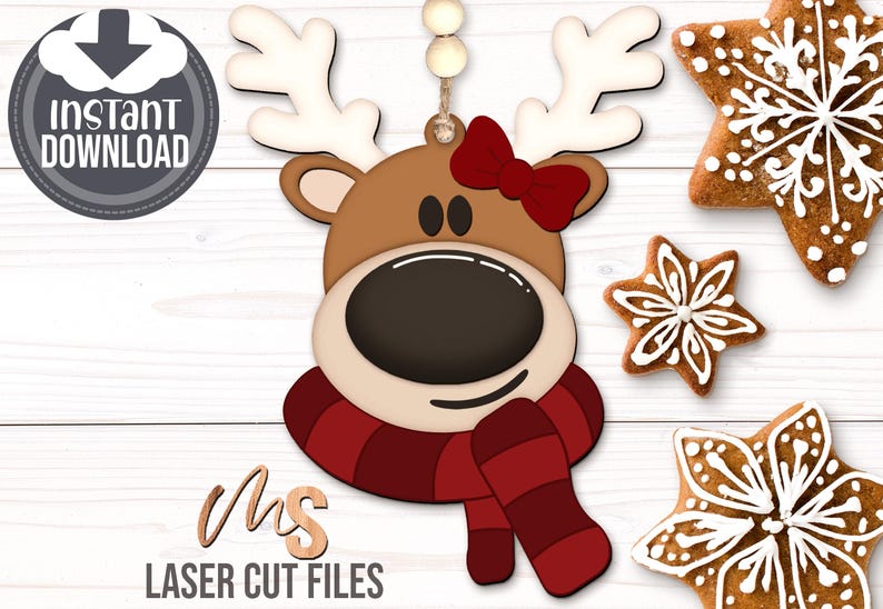 Reindeer Christmas Ornament SVG - Kids Custom Ornament Svg - Christmas Gift Tags Svg - Laser Cut Files - Rudolph Svg - Glowforge Files - Reindeer Svg - Christmas Name Tag Svg - Name Ornament - Gift Tags - Stocking Tags - Christmas Tags Svg