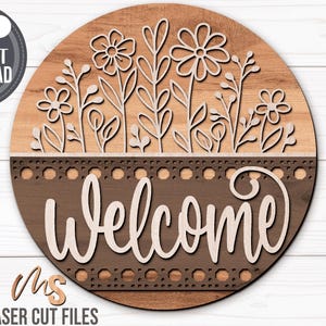 Floral Welcome Sign Svg - Wildflower Door Hanger Svg - Wildflowers Svg - Laser Cut Files - Floral Door Sign - Porch Sign - Porch Decor - Front Door Decor - Glowforge Files - Flowers Svg - Welcome Door Sign - Spring Door Hanger - Floral Door Hanger - Summer Door Hanger - Floral Sign Svg - Porch Sign - Spring Decor - Summer Decor - Round Wood Sign - Svg Files - Cricut - CNC Files