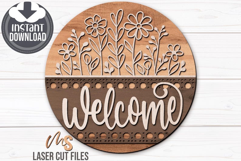 Floral Welcome Sign Svg - Wildflower Door Hanger Svg - Wildflowers Svg - Laser Cut Files - Floral Door Sign - Porch Sign - Porch Decor - Front Door Decor - Glowforge Files - Flowers Svg - Welcome Door Sign - Spring Door Hanger - Floral Door Hanger - Summer Door Hanger - Floral Sign Svg - Porch Sign - Spring Decor - Summer Decor - Round Wood Sign - Svg Files - Cricut - CNC Files