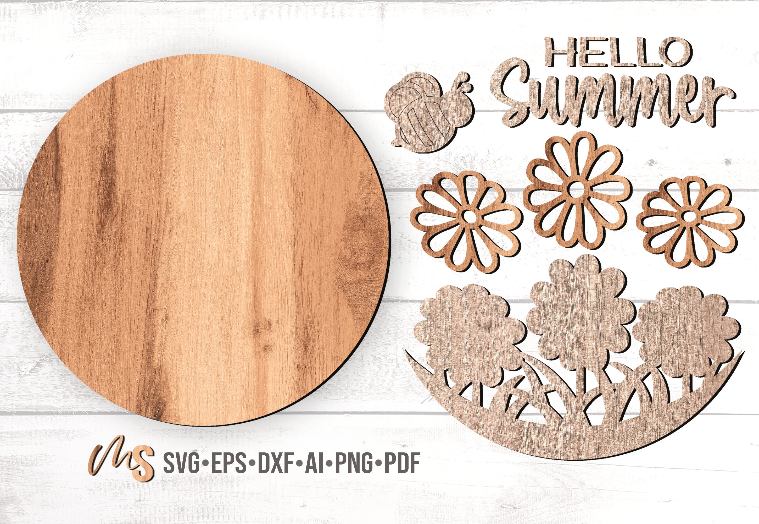 Daisy Hello Summer Sign SVG: Summer Door Hanger SVG Laser Cut File ...