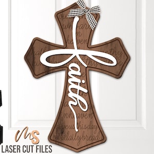 Colgante de puerta con cruz cristiana (SVG) - Cruz (SVG) - Archivos cortados con láser - Fe (SVG) - Letrero de puerta con cruz (SVG) - Decoración cristiana - Glowforge Cricut