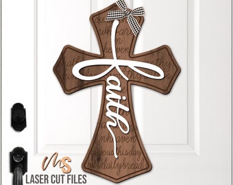 Faith Christian Cross Door Hanger Svg - Cross Svg - Laser Cut Files - Faith Svg - Cross Door Sign Svg - Christian Decor - Glowforge Cricut