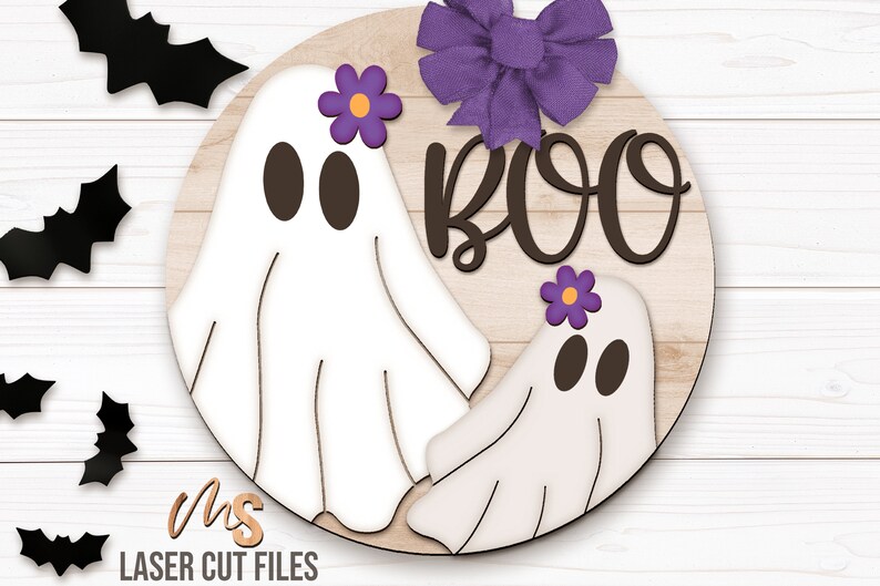 Cute Halloween Ghost Door Hanger Svg - Floral Cute Ghost Svg - Boo Svg - Laser Cut Files - Boho Halloween Sign Svg - Glowforge Files - Halloween Welcome Sign Svg - Halloween Door Hanger - Halloween Porch Sign - Halloween Decor - Front Door Decor