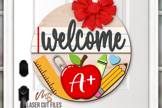 Teacher Welcome Sign Svg - Teacher Door Hanger Svg - School Classroom Door Sign Svg - Laser Cut Files - Classroom Decor - Glowforge Cricut
