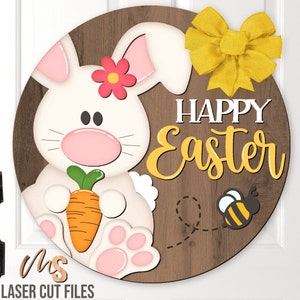 Easter Bunny Door Hanger Svg - Cartello di benvenuto di buona Pasqua Svg - Easter Bunny Svg - File tagliati al laser - Cartello porta di Pasqua Svg - Glowforge Cricut