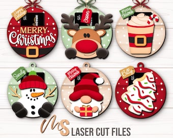 Christmas Gift Card Holder SVG Bundle: Money Holder Ornament Laser Cut Files Glowforge/Cricut