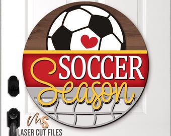 Love Soccer Ball Sign SVG: Soccer Season Door Hanger Laser Cut Files Glowforge/Cricut