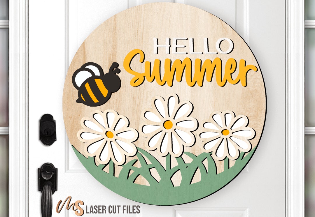 Daisy Hello Summer Sign SVG: Summer Door Hanger SVG Laser Cut File ...