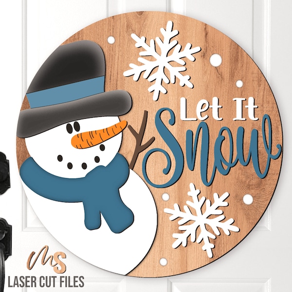 Let It Snow Snowman Door Hanger SVG - Snowman Svg - Let It Snow Svg - Laser Cut Files - Winter Decor Door Sign Svg - Glowforge Cricut