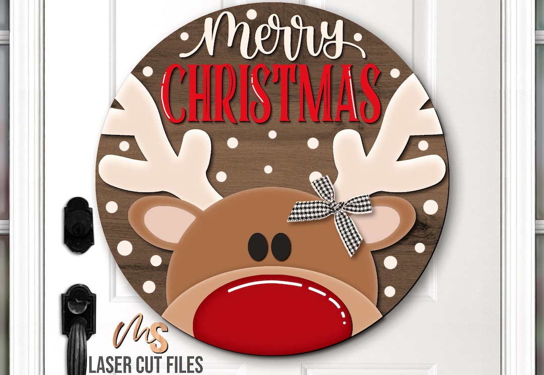 Reindeer Merry Christmas Sign SVG - Christmas Door Hanger Svg ...