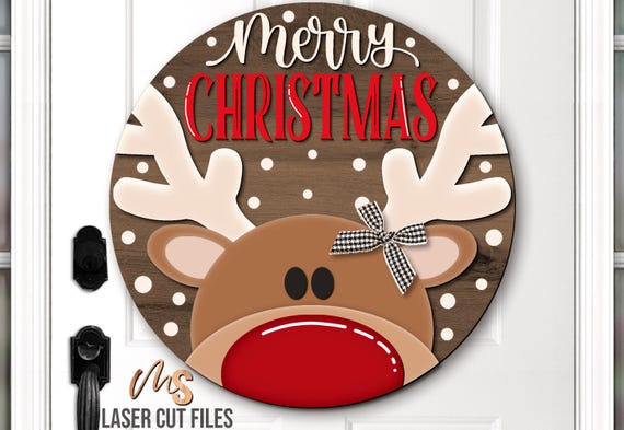 Reindeer Merry Christmas Sign SVG - Christmas Door Hanger Svg - Reindeer Svg - Laser Cut Files - Christmas Door Sign - Glowforge Cricut