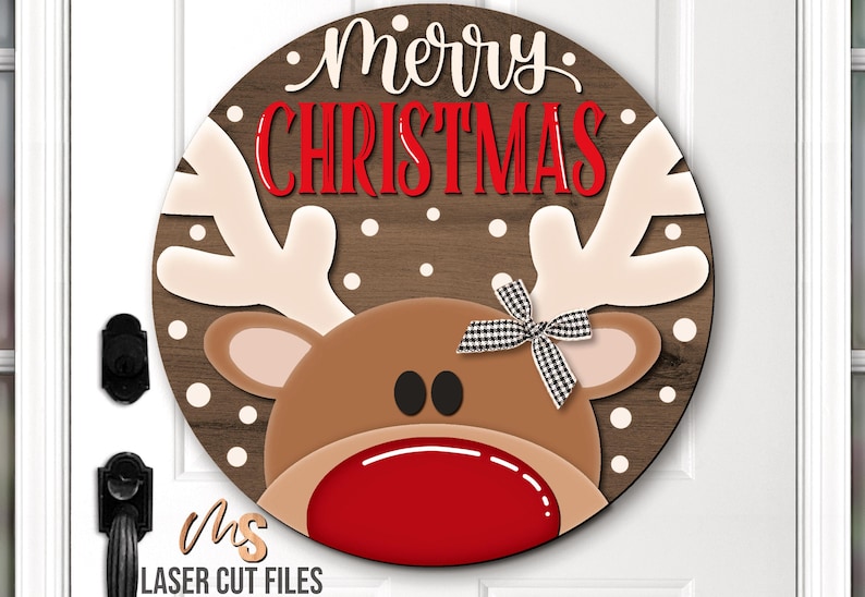 Reindeer Merry Christmas Sign SVG - Christmas Door Hanger Svg - Reindeer Svg - Laser Cut Files - Christmas Door Sign - Glowforge Files - Merry Christmas Svg - Reindeer Door Hanger - Reindeer Sign - Christmas Porch Sign - Christmas Decor - CNC Files