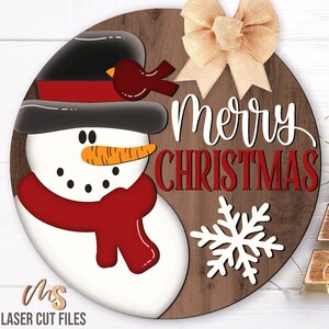 Snowman Merry Christmas Sign Svg - Christmas Door Hanger SVG - Snowman Svg - Christmas Door Sign Svg - Laser Cut Files - Glowforge - Christmas Welcome Sign - Christmas Decor - Snowman Decor - Front Door Decor - Christmas Porch Sign - Glowforge Files