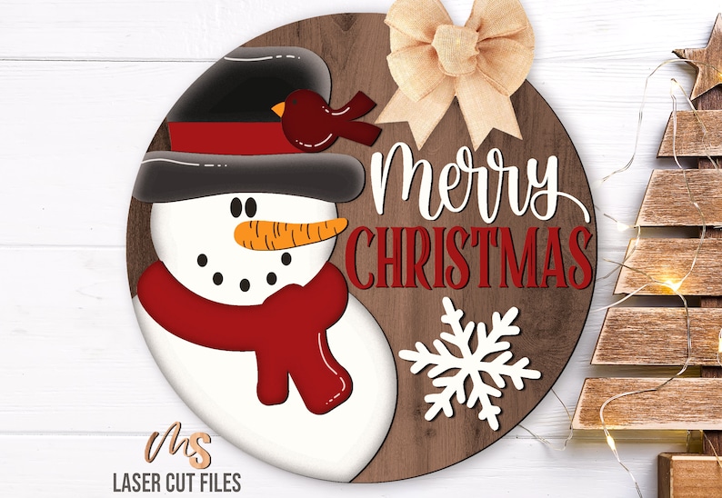 Snowman Merry Christmas Sign Svg - Christmas Door Hanger SVG - Snowman Svg - Christmas Door Sign Svg - Laser Cut Files - Glowforge - Christmas Welcome Sign - Christmas Decor - Snowman Decor - Front Door Decor - Christmas Porch Sign - Glowforge Files