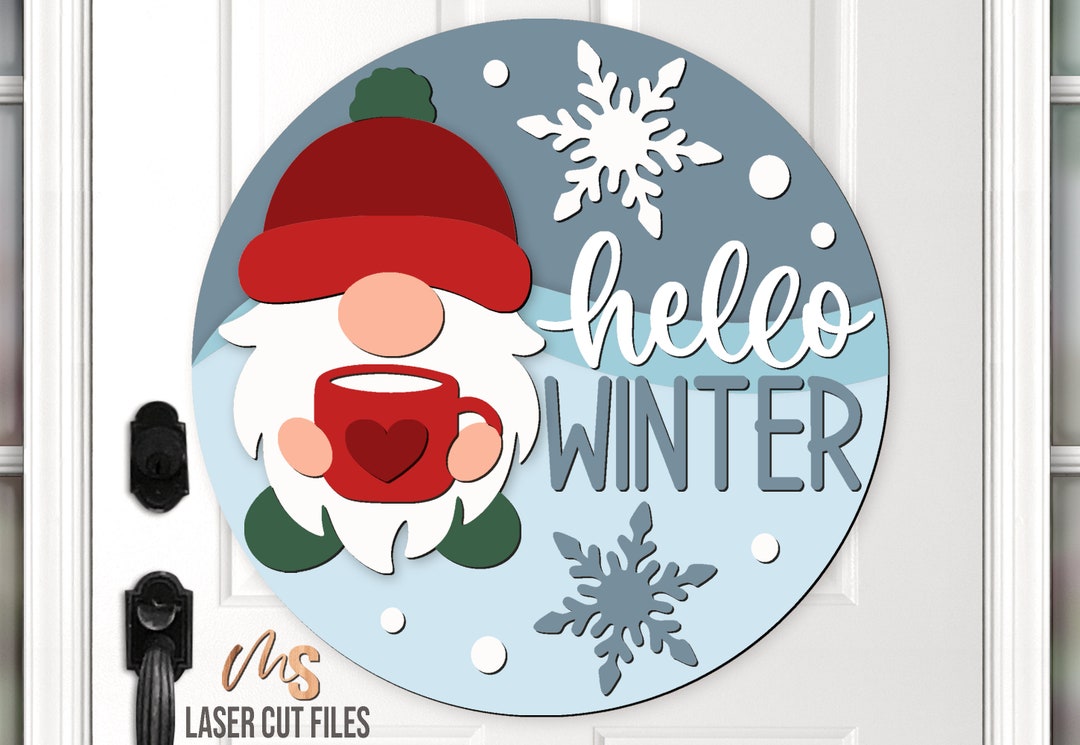 Hello Winter Door Hanger SVG - Gnome Svg - Winter Welcome Sign Svg ...