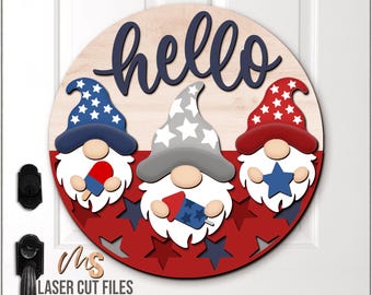 4th Of July Gnome Door Hanger SVG - 4th Of July Welcome Sign Svg - Gnome Svg - Laser Cut Files - 4th Of July Door Sign - Glowforge Cricut