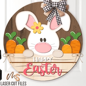 Appendino per porta con coniglietto pasquale in formato SVG - Cartello di benvenuto pasquale in formato SVG - Coniglietto pasquale in formato SVG - File tagliati al laser - Carrot Patch in formato SVG - Glowforge Cricut