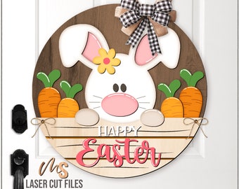 Happy Easter Bunny Door Hanger Svg - Easter Welcome Sign Svg - Easter Bunny Svg - Laser Cut Files - Carrot Patch Svg - Glowforge Cricut